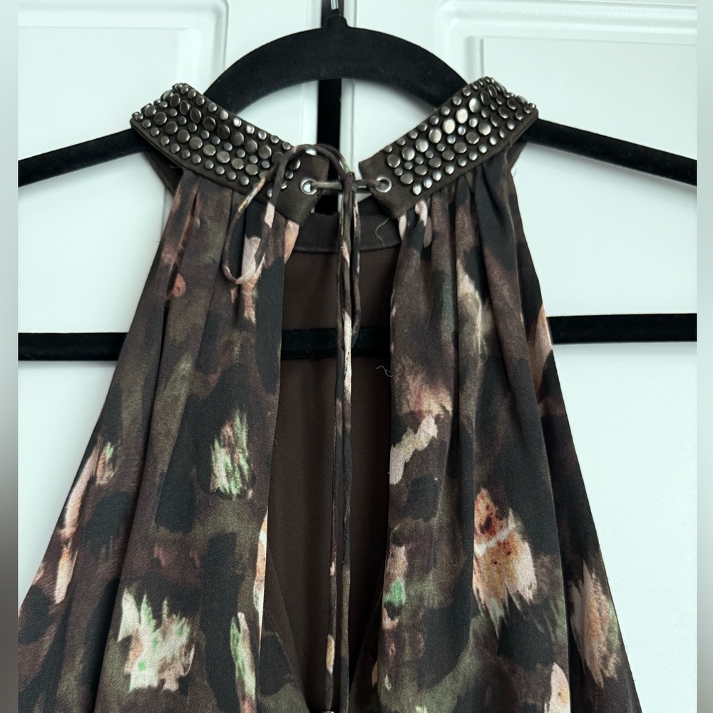 Haute Hippie Silk Studded Halter Dress Flowy Print M - Picture 5 of 10